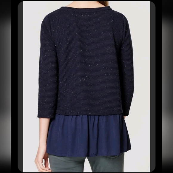 Loft Flecked Multi Media Top Ribbed Sweater Flouncy Sheer Bottom Spring Top - Picture 8 of 13